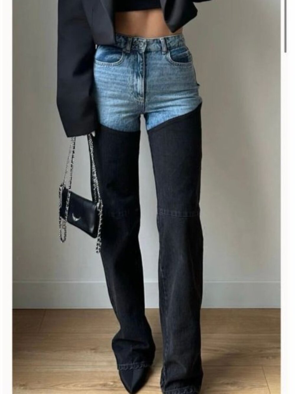 PIRAL Bicolor Chap Jeans Two Tone Straight Leg Denim NWT 100% Cotton Size XS